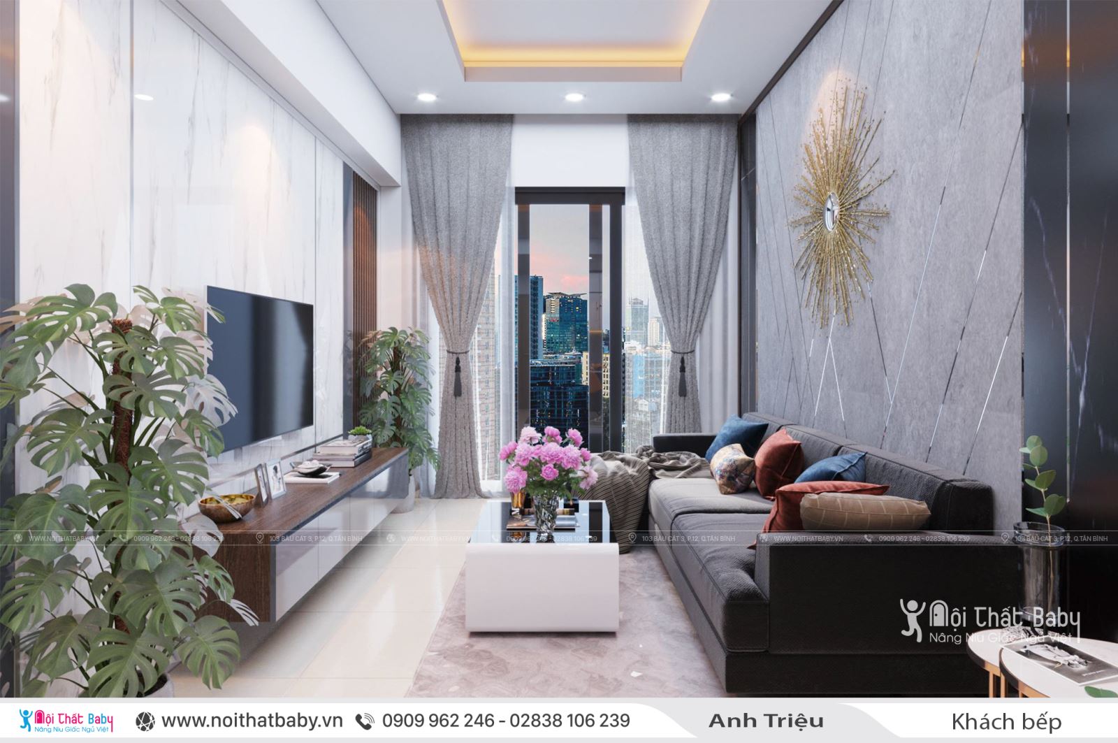 Thiết kế nội thất nguyên căn nhà anh Triệu tại Emerald Celadon City 72m2